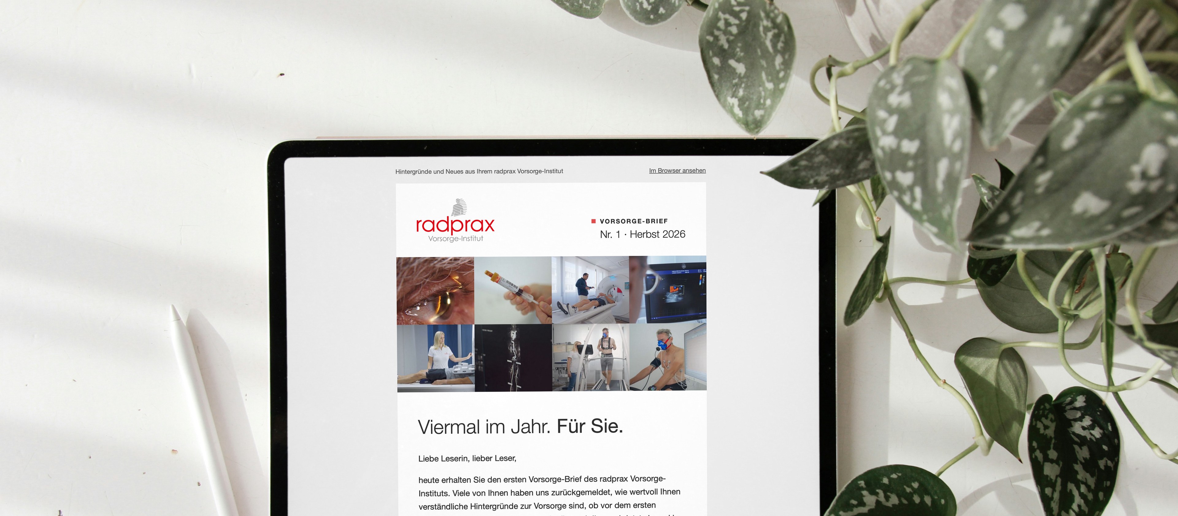 radprax Vorsorge-Institut Newsletter auf einem MacBook